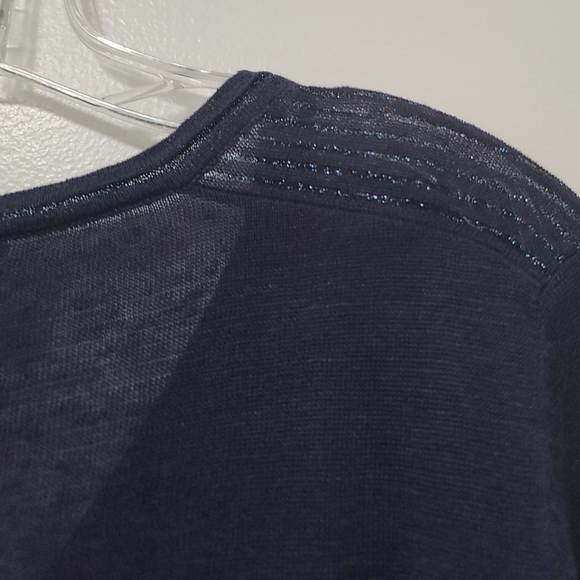 Harris Wilson Navy Blue Linen Knit V-neck Sweater Size Large Long Sleeve Logo . - Picture 11 of 15